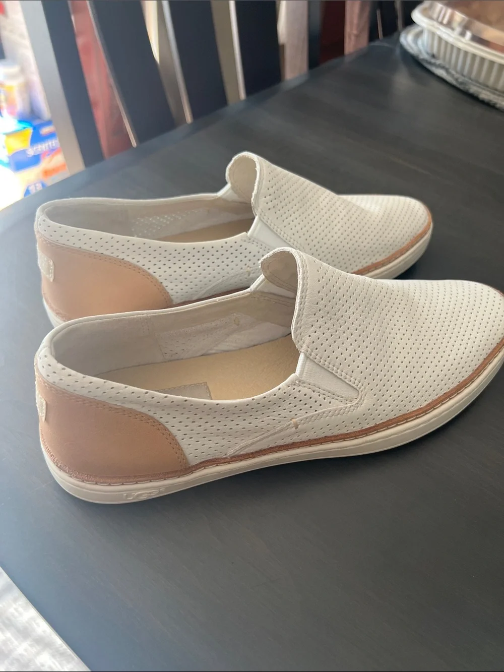 UGG Perforated Slip-On Sneakers in White and Brown